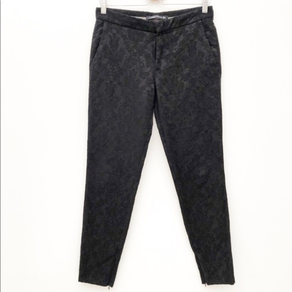 Zara Embroidered Pants Black Ankle Zip Size S